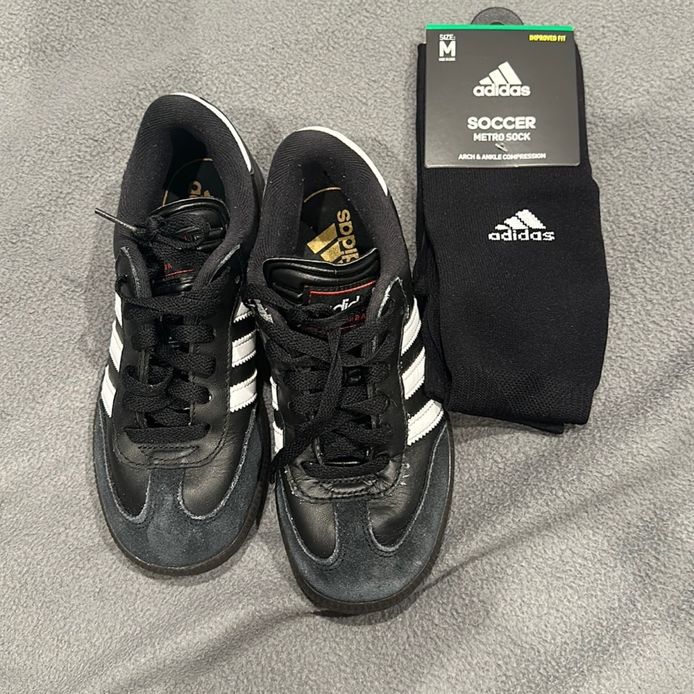 Indoor adidas soccer shoes with soccer socks